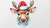 Festive Deer with Santa Hat - Christmas Wildlife Illustration