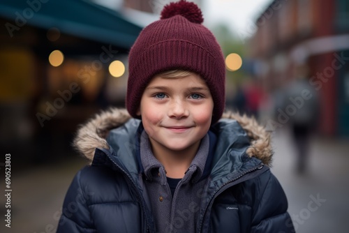Portrait of a cute little boy in a winter jacket and hat © Nerea