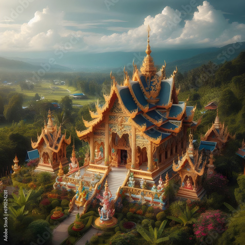 Thai Temple Elegance: Beautiful Thai Temple in Abstract Splendor