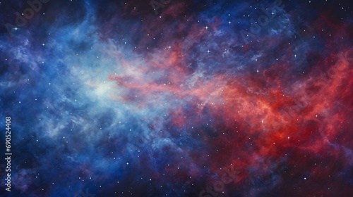 Galaxy background of radiant explosion of blues and reds illuminates the universe In vast expanse of the cosmos. Celestial scene captures the infinite beauty and mystery of the great universe 