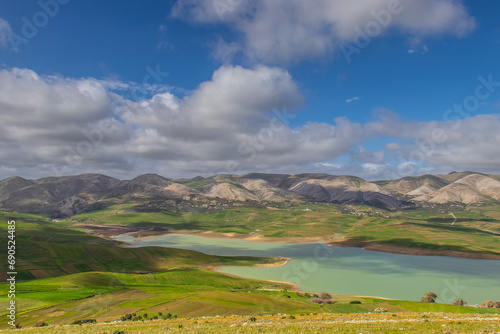 Scenic Beauty of Kasseb Dam: A Majestic View of Mountains and Lake in Bousalem, Beja, Tunisia, North Africa