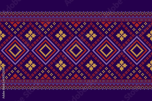 Purple cross stitch traditional ethnic pattern paisley flower Ikat background abstract Aztec African Indonesian Indian seamless pattern for fabric print cloth dress carpet curtains and sarong