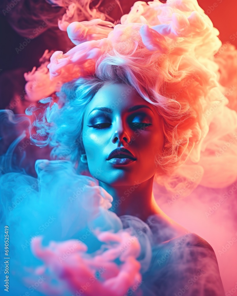Mystical Allure - Captivating Woman with Swirling Neon Mist