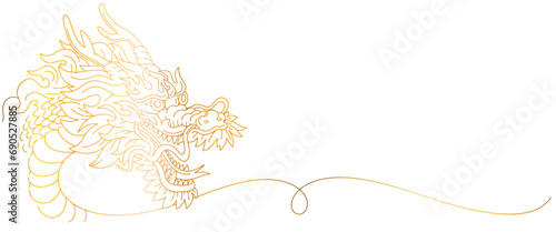 Chinese New Year 2024 vector, the year of the Dragon, gold line artdragon head characters. Happy Chinese New Year 2024 year of the Dragon
