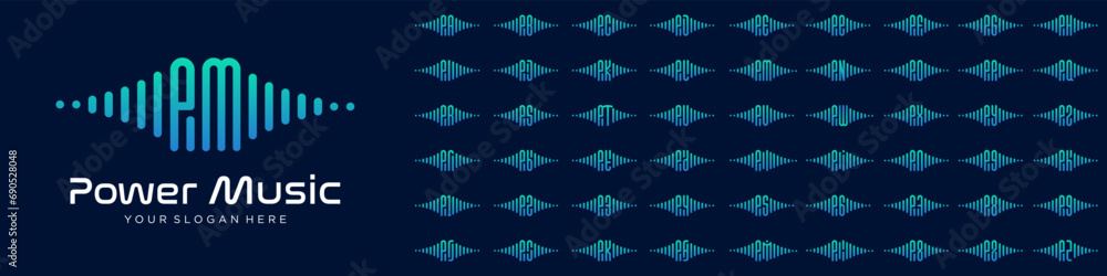 logos audio combined letter P with letters from A to Z and numbers from 1 to 9. vector illustration logos audio combined letter P with letters from A to Z and numbers from 1 to 9. vector illustration