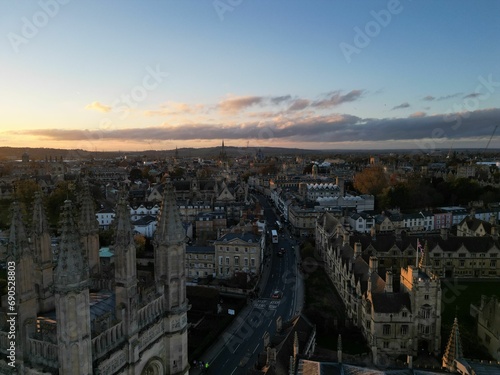 Aerial view over Oxford at Dusk