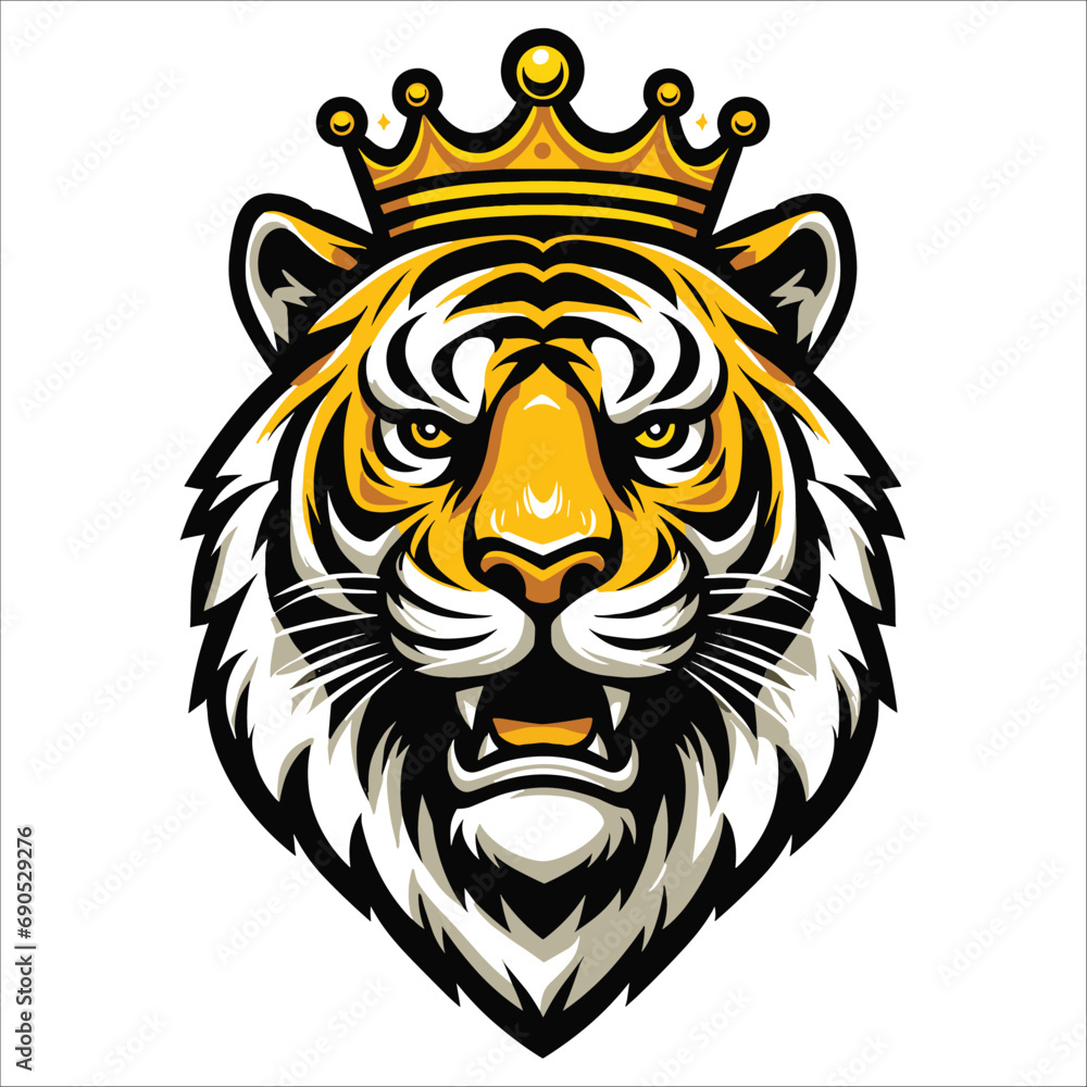 Tiger head illustration , king Tiger head , tiger head , head tiger , tiger mascot logo , tiger wearing crown head , tiger crown 