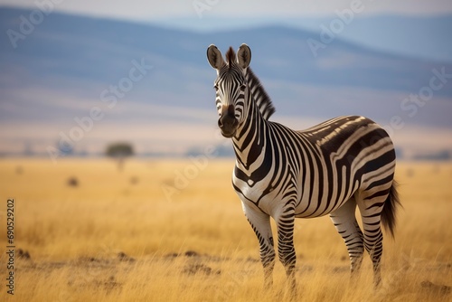 a lone plains zebra Equus quagga an Africam member of the horse family with its famous striped coat