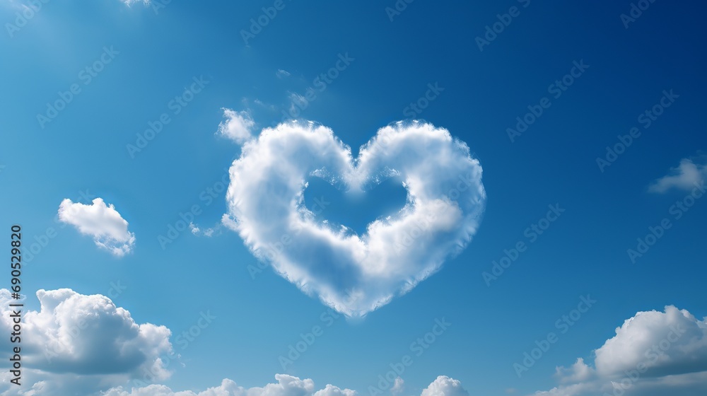 Heart Shaped Cloud. Love is in the air. White fluffy cloud on blue sky