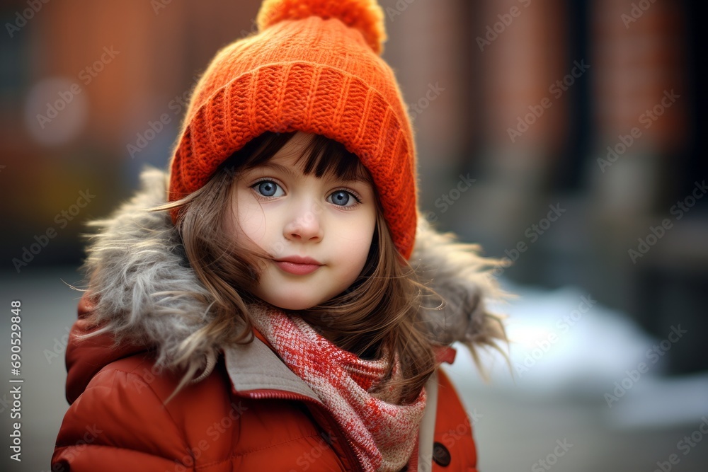 Cute little girl in a red jacket and hat. Winter fashion. Cute little girl in a red jacket and hat. Winter fashion.