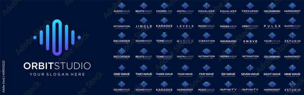 abstract logos combined audio element with letters from A to Z and numbers from 1 to 9. vector illustration abstract logos combined audio element with letters from A to Z and numbers from 1 to 9. vector illustration