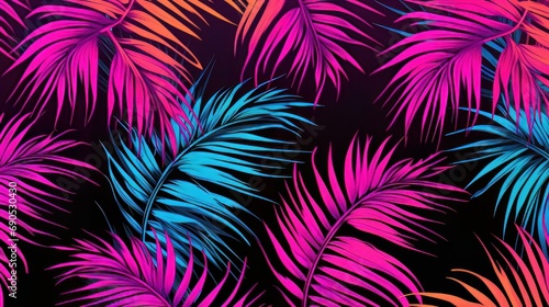The palm tree pattern is a seamless design featuring vibrant tropical leaves, reminiscent of the iconic aesthetics from Vice City and the retro 80s era