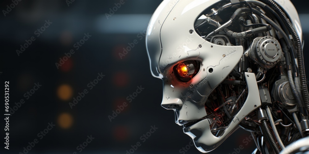 A detailed digital rendering of a robot head with visible internal mechanisms, evoking themes of advanced robotics and AI. A detailed digital rendering of a robot head with visible internal mechanisms, evoking themes of advanced robotics and AI.