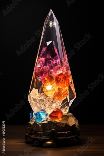 Crystal table lamp. Isolated on black background. Generative AI photo