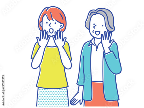 喜んでいるお母さんと娘のイラスト