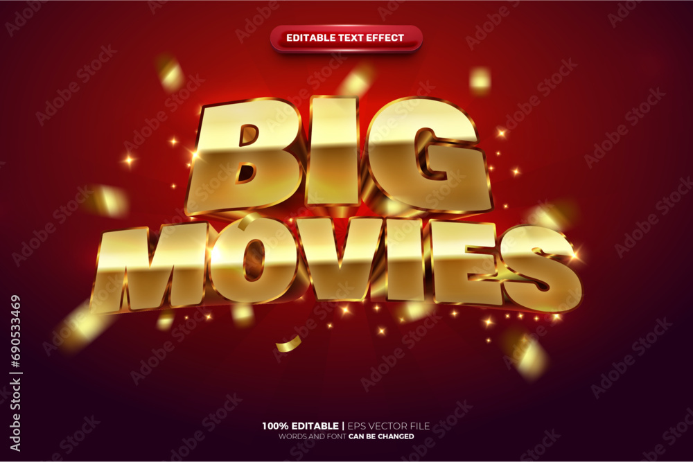 Golden Big Movies 3D Cartoon Editable text Effect Style