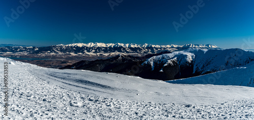 Tatra mountains from hiking traul to Chabenec hill in winter Low Tatras mountains in Slovakia photo