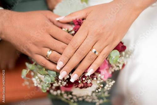 Closer look of hands of a wedded couple