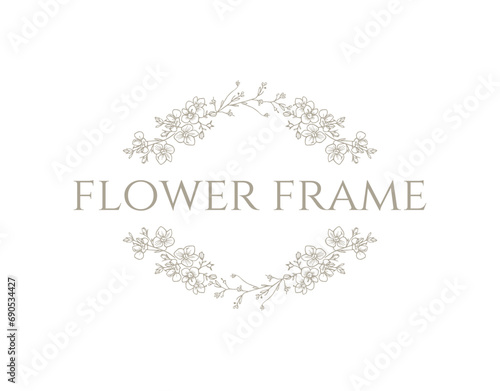 Floral border. Hand drawn frame of wildflowers. Graphic element for wedding invitations, business sign.