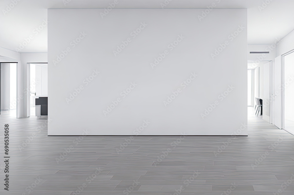 Minimalist corporate interior with white empty background , Empty Room with White Walls and Hardwood Flooring banner office arch business 