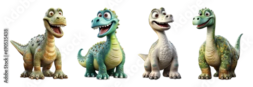 Fototapeta samoprzylepna Brontosaurus dinosaur 3d cartoon character collection with transparent background, generative ai