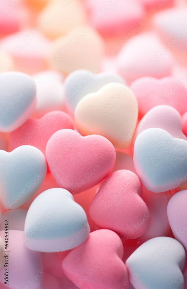 Fototapeta premium Many different colored hearts are scattered on a table. Generative AI.