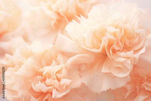 close up macro shot of carnation flower in peach fuzz color of the year 2024 color