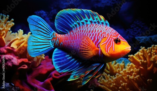A colorful fish is swimming in the ocean. Generative AI.