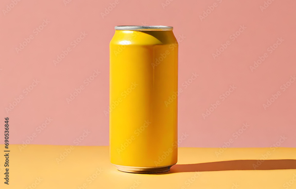 Yellow Drink Can. Liquid in Metallic Container Isolated on Empty Background. Refreshing Beverage, Fizzy Soda Yellow Drink Can. Liquid in Metallic Container Isolated on Empty Background. Refreshing Beverage, Fizzy Soda