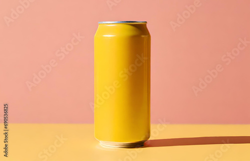 Yellow Drink Can. Liquid in Metallic Container Isolated on Empty Background. Refreshing Beverage, Fizzy Soda