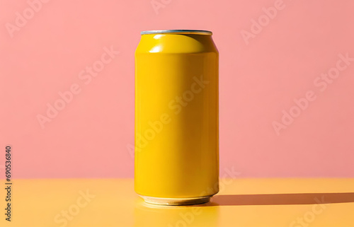 Yellow Drink Can. Liquid in Metallic Container Isolated on Empty Background. Refreshing Beverage, Fizzy Soda