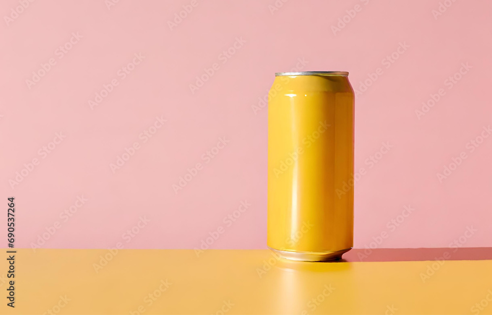 Yellow Drink Can. Liquid in Metallic Container Isolated on Empty Background. Refreshing Beverage, Fizzy Soda Yellow Drink Can. Liquid in Metallic Container Isolated on Empty Background. Refreshing Beverage, Fizzy Soda