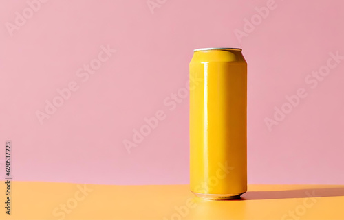 Yellow Drink Can. Liquid in Metallic Container Isolated on Empty Background. Refreshing Beverage, Fizzy Soda
