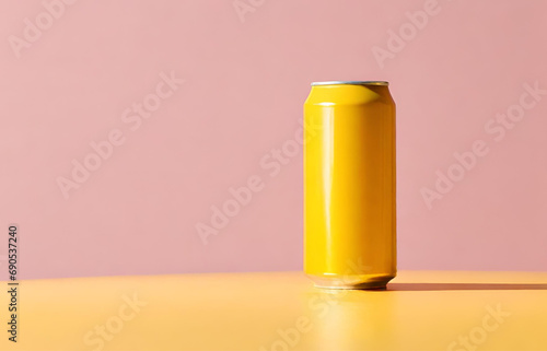 Yellow Drink Can. Liquid in Metallic Container Isolated on Empty Background. Refreshing Beverage, Fizzy Soda