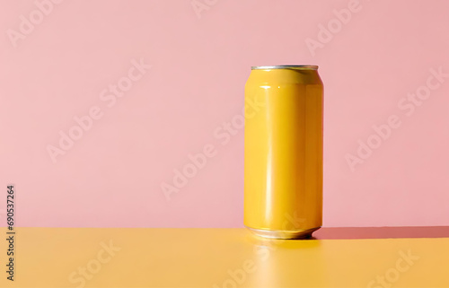 Yellow Drink Can. Liquid in Metallic Container Isolated on Empty Background. Refreshing Beverage, Fizzy Soda