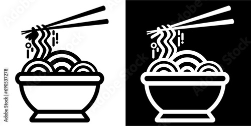 Noodles asian food, food bowl, spaghetti pasta icon