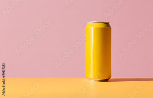 Yellow Drink Can. Liquid in Metallic Container Isolated on Empty Background. Refreshing Beverage, Fizzy Soda