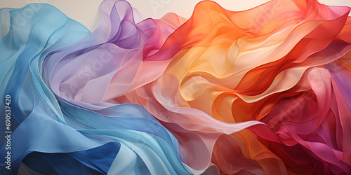 Wellenmotiv in leuchtenden bunten transparenten Farben als Hintergrundmotiv für Webdesign im Querformat für Banner, ai generativ