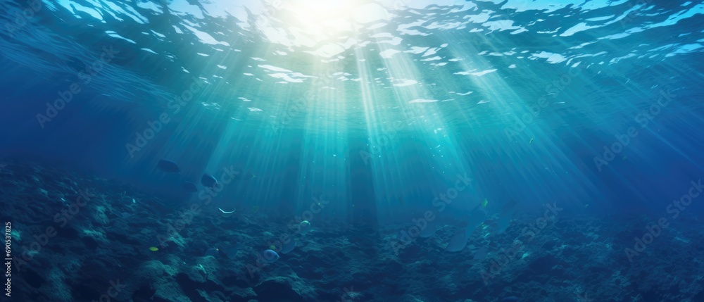 Underwater Ocean - Blue Abyss With Sunlight Underwater Ocean - Blue Abyss With Sunlight