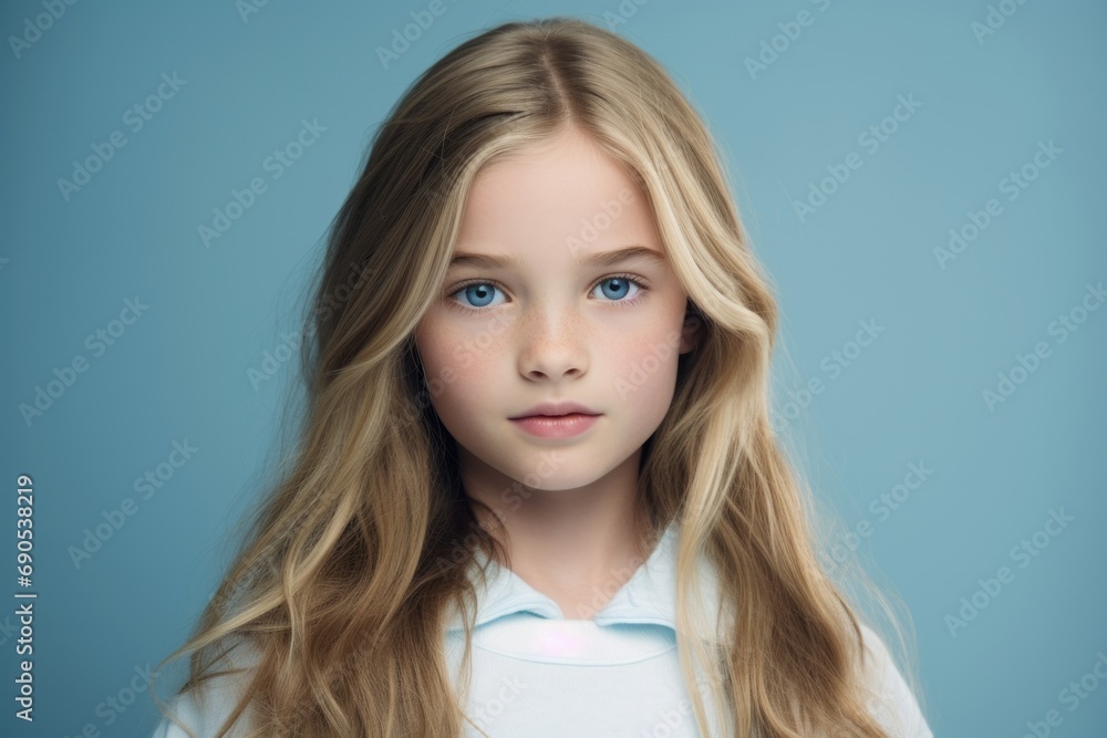 Beautiful little girl with long blond hair and blue eyes. Studio shot. Beautiful little girl with long blond hair and blue eyes. Studio shot.