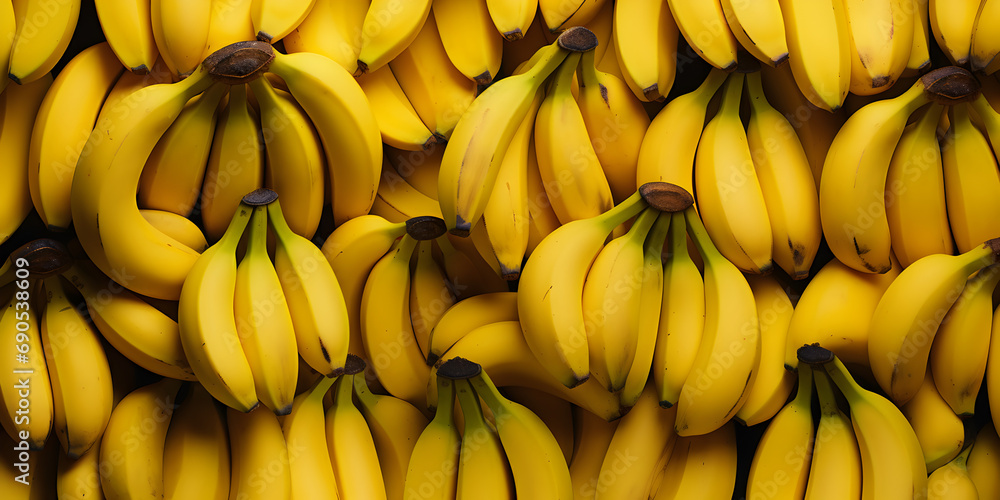 Top view fruit background with fresh yellow bananas Top view fruit background with fresh yellow bananas