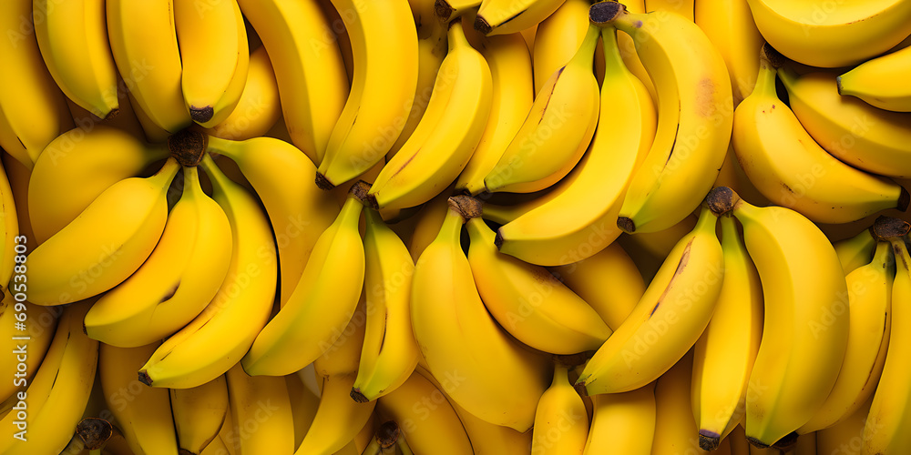 Top view fruit background with fresh yellow bananas