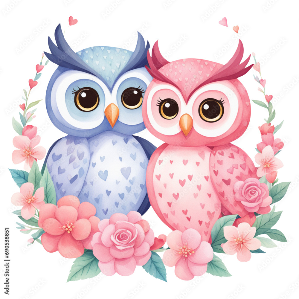 couple pastel owl watercolor couple pastel owl watercolor