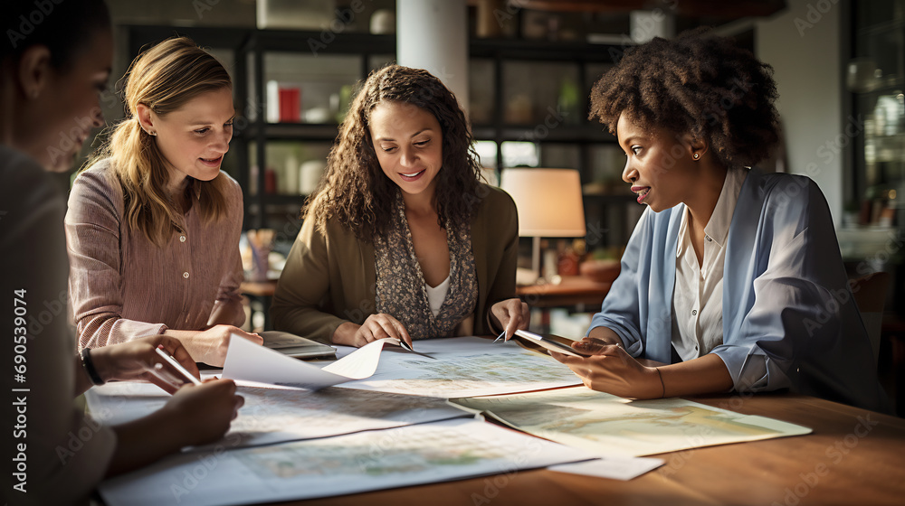 Group of business people working together at meeting table in office, young people making plans together making profit of company Group of business people working together at meeting table in office, young people making plans together making profit of company
