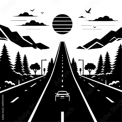 Road Icon vector silhouette, Black color Highway road vector illustration