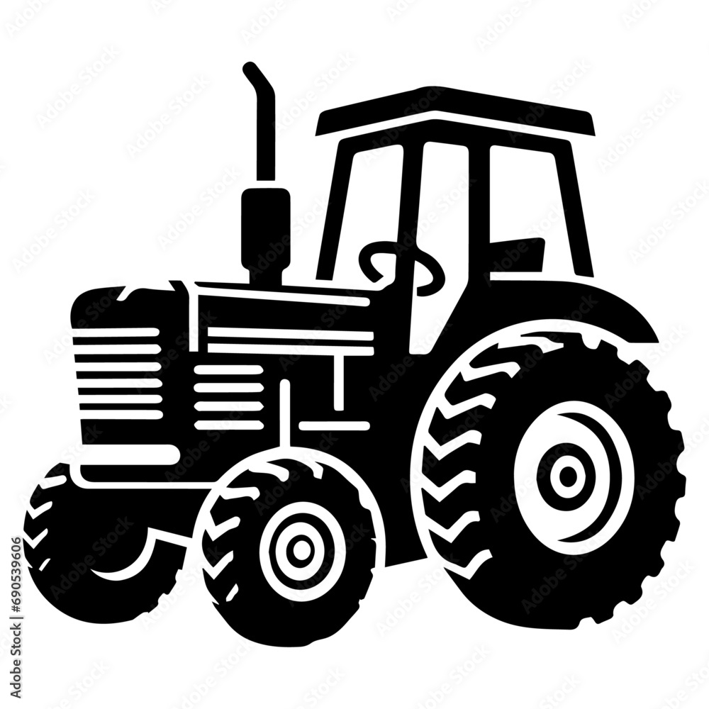 Obraz premium Tractor vector silhouette black color, Tractor icon vector silhouette