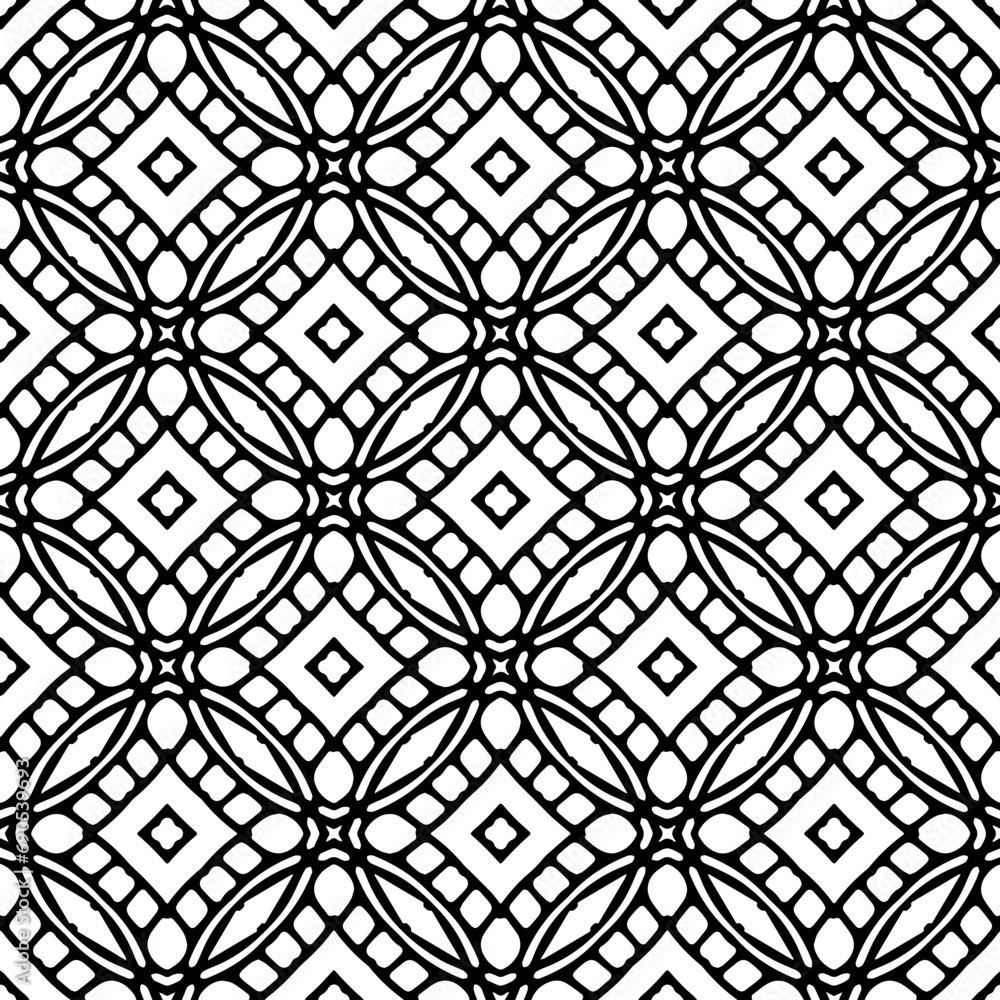 Fototapeta premium Wallpaper with Seamless repeating pattern. Black and white pattern . Abstract background. Monochrome texture for web page, textures, card, poster, fabric, textile.