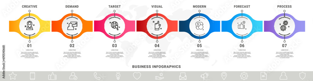 Vector infographic design template. Modern timeline concept with seven ...