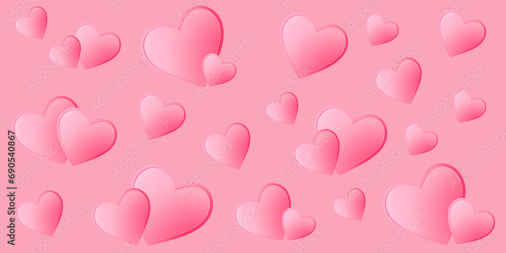 Pink background with pink hearts. Banner for Valentine's Day.