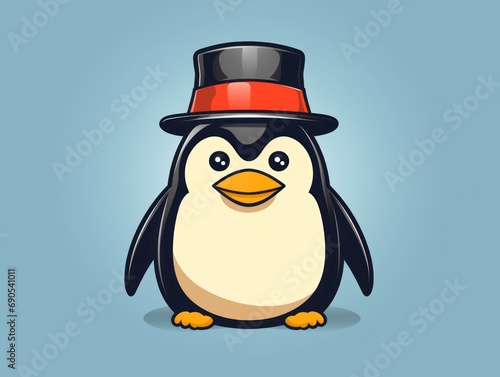 Minimalistic design of a penguin wearing a hat, flat style. © keystoker